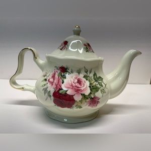 Vtg. Formalities By Baum Bros. Floral Rose Scene Teapot W/ Gold Trim